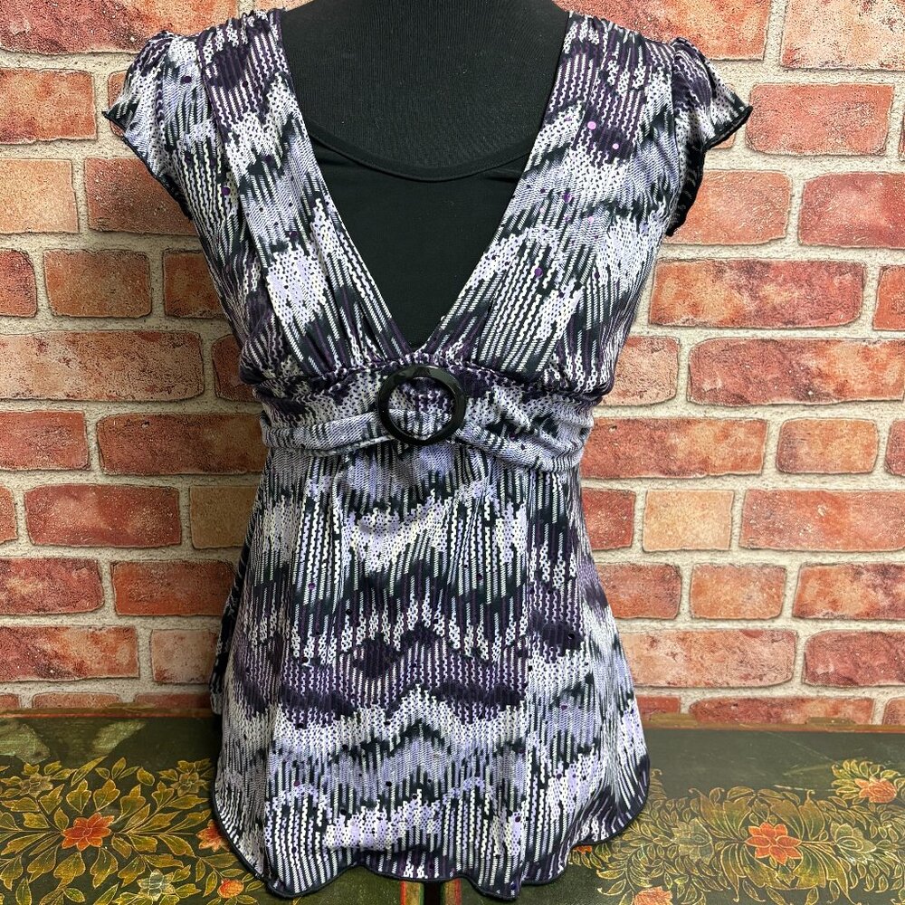 Volume 1 Small Y2K Purple Sparkly Tie Back Top